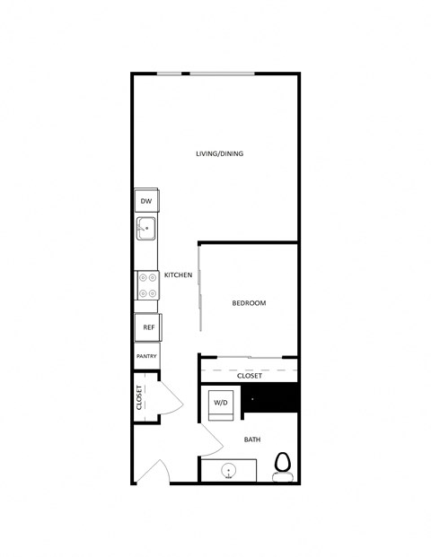 Floor plan for 1 bed, 1 bath, 630 sqft